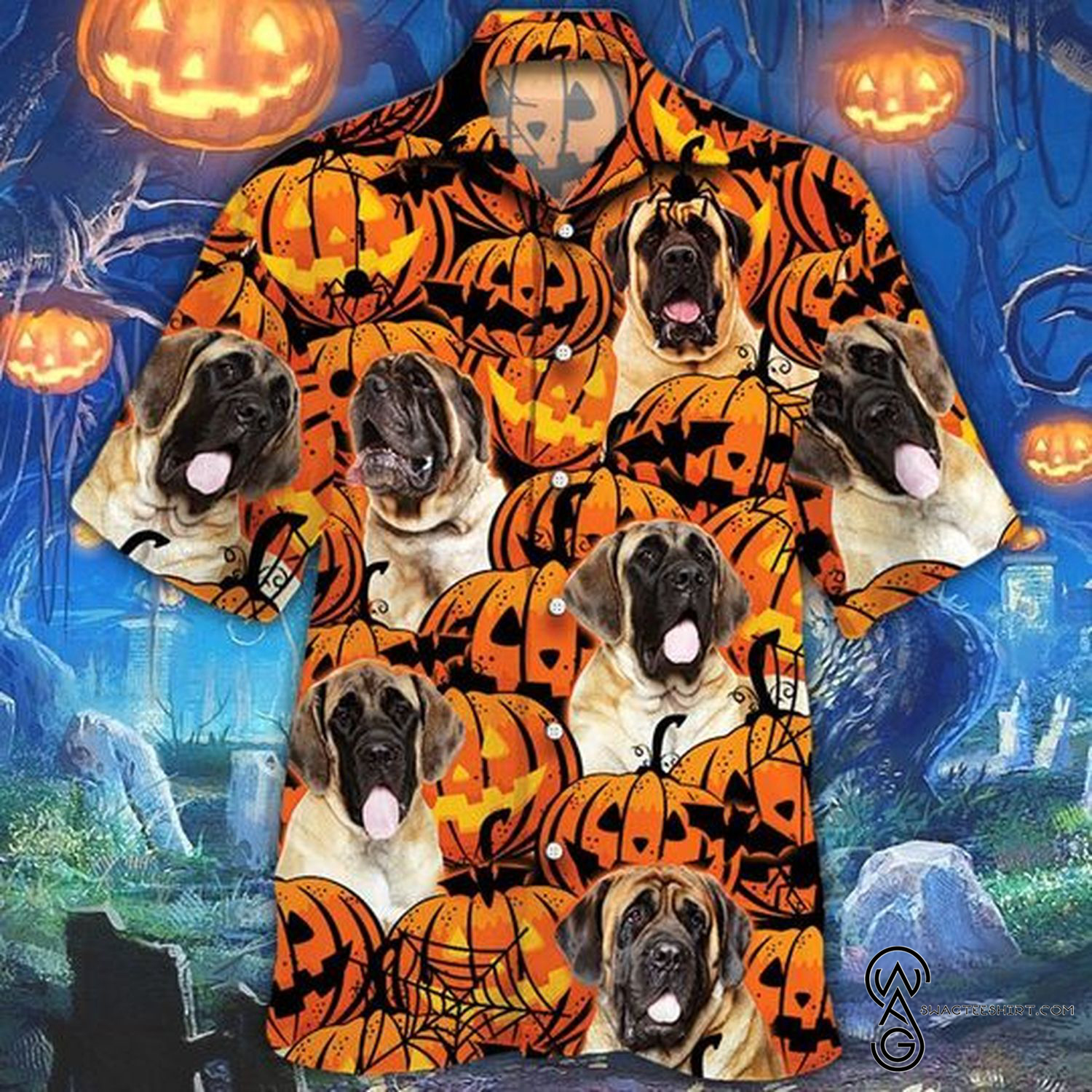 [Top Trending] English Mastiff Dog Lover Pumpkins Halloween Casual Summer Beach Full Printing Hawaiian Shirt